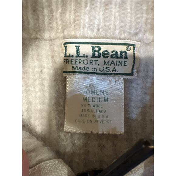 Vintage L.L. Bean Wool/ Alpaca Crop Sweater Ivory Pockets Sm / Med Mock Neck - Picture 8 of 9